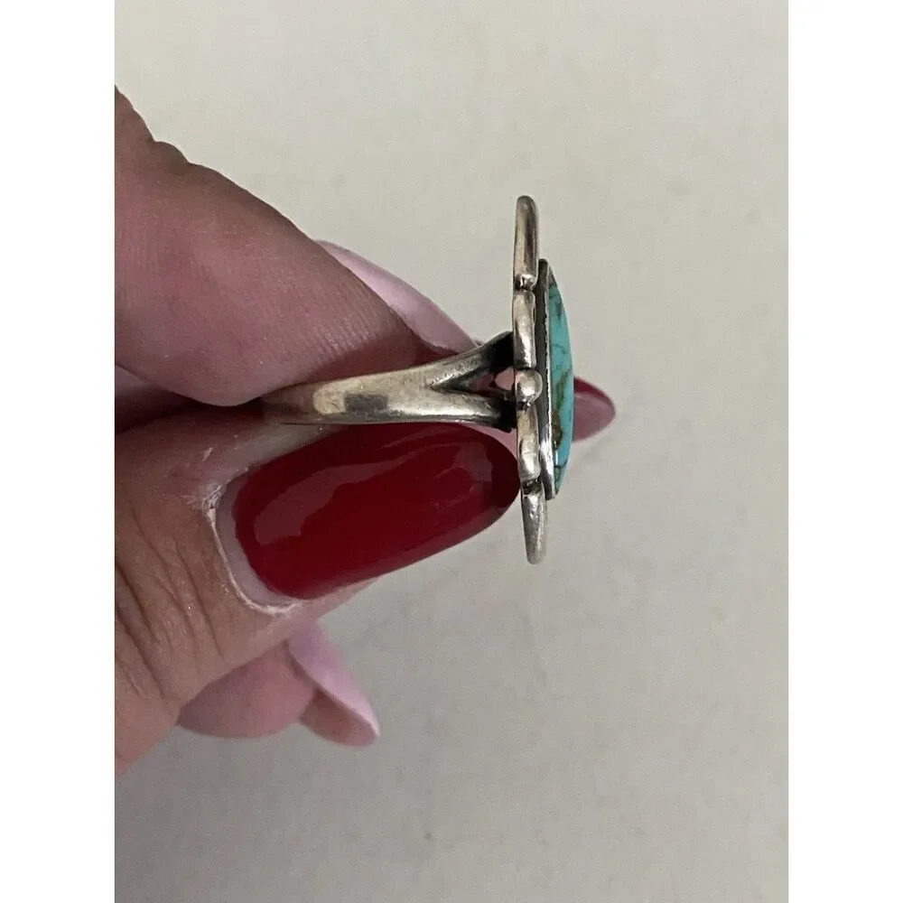 Vintage Native American Bell Trading Post Sterling Silver Turquoise Ring Size 5